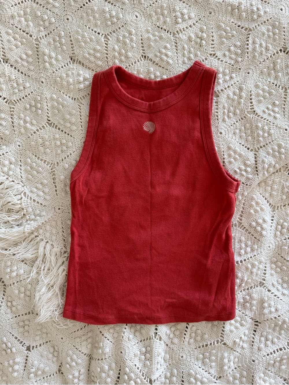 a new day Red Ribbed Tank with Shell Charm